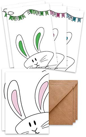 Osterkarten (8er Set) Osterhase Comic – hochwertige moderne Klappkarten & Umschläge (Kraftpapier) – einzigartiges Design