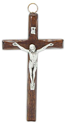 Crocifisso da Parete - Artigianale Made in Italy Cristo e INRI Placcati Argento 999 - Crocifissi da Parete in Legno, Cura e Precisione dei dettagli di Gesù Crocifisso - 12,3X7,2 cm