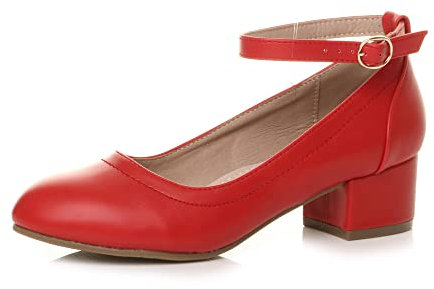 AJVANI Low mid Block Heel Mary Jane Casual Buckle Court Shoes Size 6 39