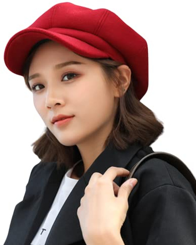 CHENGZI Damen Visier Barett Newsboy Hut Cap für Damen, rot, One size