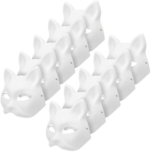 STOBOK 10 Stück DIY weiße Papiermasken, unlackierte Katze, halb blanko, handbemalte Masken, einfarbige Maskerade-Masken zum Dekorieren, Basteln, Partygeschenke