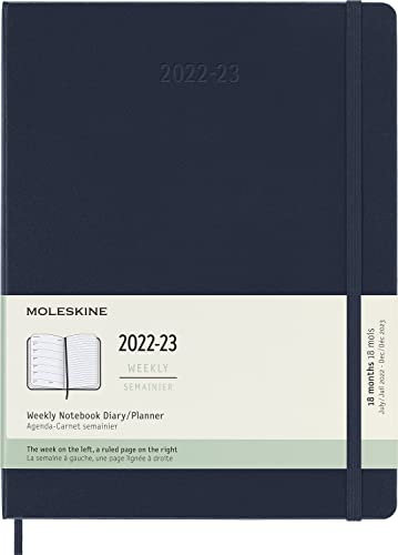 Moleskine - 18 Monate Wochenplaner, Terminkalender 2022/2023, Wochenplaner im Festen Einband und Gummibandverschluss, Maß XL 19 x 25 cm, Farbe: Saphirblau