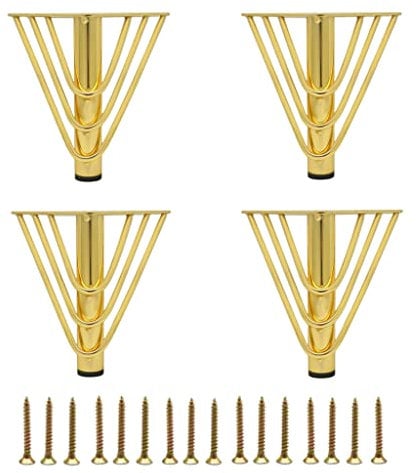 MEETOZ 6 inch Gold Furniture Legs Setm,4PCS Metal Cabinet Legs,with Rubber Floor Protectors, for Sofa, Legs for Dresser, TV Stand, End Table etc