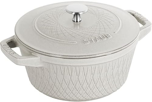 staub Twister Cocotte 24 cm Blanc 3,8 l Fonte Matériau Noir mat Intérieur émaillé Couvercle avec structure anti-pluie Compatible avec tous types de plaques de cuisson avec induction Passe au four