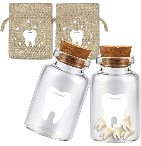 Bolsa de hada de los dientes con 2 botellas pequeñas de cristal de hada de los dientes, recuerdo de hada de los dientes, juego de bolsa de hada de los dientes para niños (tooth fairy bottle)