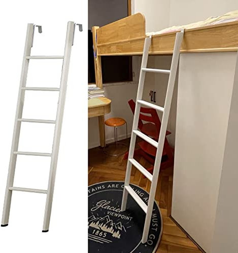Hochbett Leiter Bodenstehende Etagenbettleiter, Weiße Doppelaufstiegsleitern für Wohnheim-Wohnmobil-Loft-Schlafzimmer, 150 cm Lange Trittleiter für Wohnhaus Bauernhaus