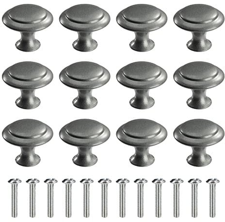 MengH-SHOP Cabinet Knob Round Door Knobs 30mm Mushroom Shape Pull Handle with Screws for Cabinet Wardrobe Drawer Cupboard 12 Pieces Dark Grey