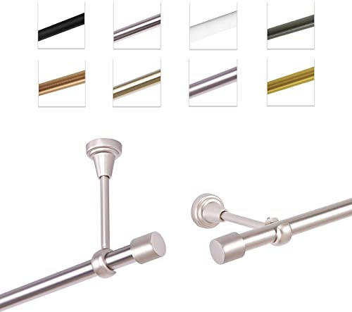 MDEKOR Gardinenstange 240 cm einläufig | Vorhangstange für die Wandmontage oder Deckenmontage Silber aus Metall | Gardinenstangenset Ø 19mm