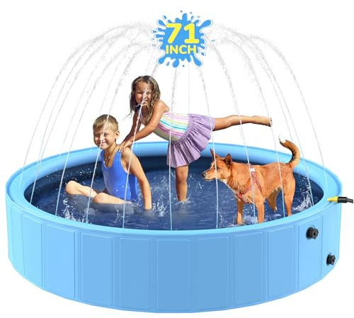 Bilibara 71'' Foldable Dog Pool, Sprinkler Pool for Kids, Non-Slip Dog Swimming Kids Pools, Heavy Duty Dogs Splash Pad Pools for Large Dogs, Hard Plastic Kiddie Pad for Backyard