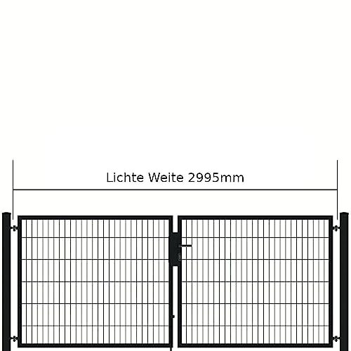 auf-mass24 Zaunanlage inkl 3,00m breite Toranlage Set mit Doppelstabmattenzaun Zauntor Einfahrtstor Zaun Tor Anthrazit (12.5, 1.83)