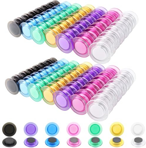 ZDZBLX Imanes Nevera Potentes, 210 Piezas Imanes Pequeños de 7 Colores, Imanes Redondos Transparentes para Pizarra Magnética, Mapa, Pizarras Blancas y Frigoríficos, Iman de Colores para Oficina, Hogar