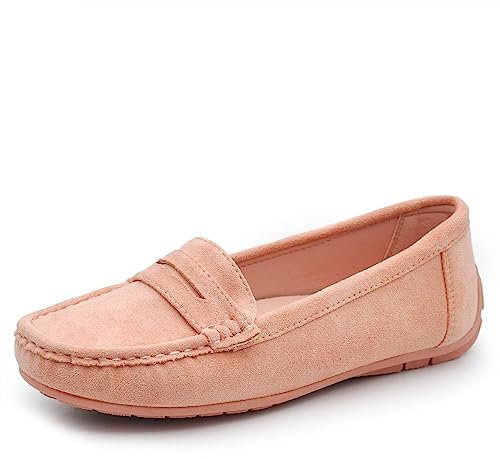 IF Fashion Scarpe Mocassini Slip On Loafers Morbidi Donna con Strass Pietri Camoscio Scamosciato FT245 Rosa Salmone N.38