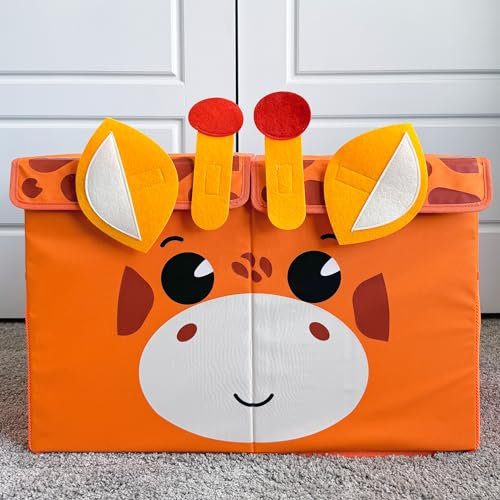 QUOKKA Spielzeug Aufbewahrungsbox für Jungen und Mädchen – 63x41x33 cm Groß Spielzeugkisten für Kinder mit Giraffen -Zusammenklappbar – Griffe – Klappdeckel –Stoffbehälter für Spielzimmer