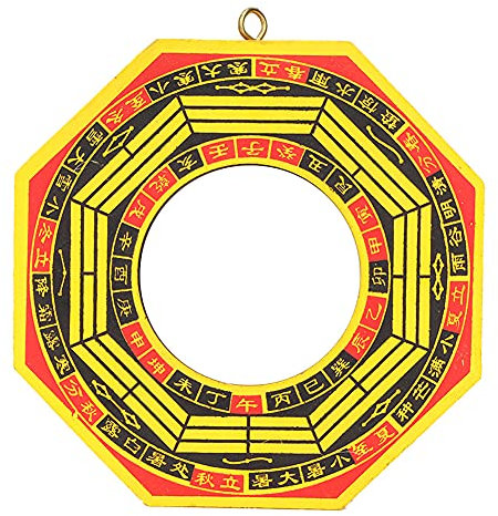 TOPINCN Traditioneller Chinesischer Feng Shui Bagua-Spiegel, Holzrahmen, Achteckig, Wandmontage, 4 Zoll, Glücksschutz