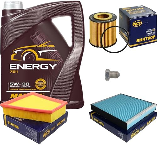 Inspektionspaket Wartungspaket Filterset mit 5 L Motoröl Energy 5W-30, Ölfilter, Luftfilter, Innenraumfilter, Verschlussschraube