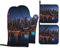 Cityscape Night Canada bedruckte Ofenhandschuhe und Topflappen, Set mit 4 Stück, wasserdicht, hitzebeständig, Handschuhe und Topflappen mit Aufhängeschlaufe