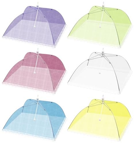 Aimeke 6 Stück Fliegenhaube Faltbare Kuchenabdeckung Mesh-Material Fruchtfliegenhaube 33 × 33 cm Lebensmittel Abdeckung Fliegen-Schutz für Obst BBQ Picknick (6 Farben)