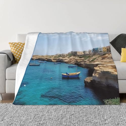 Ultraweiche Micro-Fleece-Decke, Motiv: Küste von Malta, weicher Plüsch, leicht, warm, gemütlich, Flanelldecken, Heimdekoration für Couch, Sofa, Bett, Wohnzimmer, 101,6 x 76,2 cm