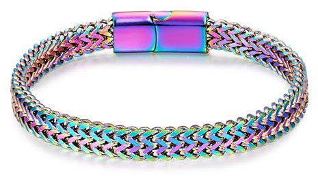 LUCKY2+7 Armband Herren-Edelstahl Magnetschnalle Verlängerungsschnalle Schwarz Silber