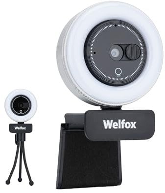 1080 Quad HD Webcam with Microphone and Ring Light, USB Web Camera with Privacy Cover, Plug&Play Computer Camera for PC/Mac/Laptop/Desktop, Streaming Camera for Video Conferencing