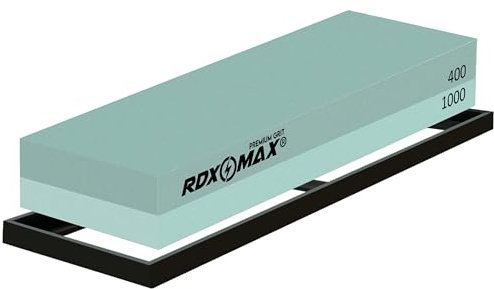 RDXMAX® Knife Sharpening Stone Kit - 400/1000 Grit - Japanese Knife Whetstone Sharpener 2 Pcs Set Dual Sided Premium Grit, Whetstones for Sharpening Knives, Axes, Chisels, Scissor Etc