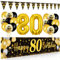 80. Geburtstag Deko für Mann und Frau - Happy Birthday Banner, Luftballons, Wimpel Girlande, Hintergrund Ballons Schwarz Gold für Männer Frauen Party