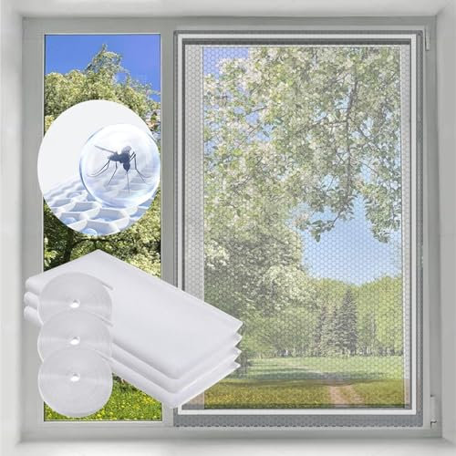 Bokaiya Mosquito Net for Window, DIY 3 Pack, Fly Screen for Window, 1.3x1.5m Universal Fiberglass High Density Window Screen, Insect Mesh with Presh Tool, Self-Adhesive Tape, Keep Bugs Flys Out, White