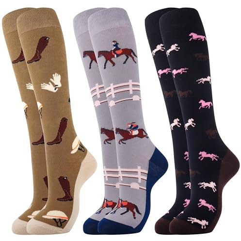 Belloxis Reitsocken 39-42 Damen Pferde Mädchen Geschenk Reitsocken Damen Pferde Geschenk Pferdeliebhaber Kniestrümpfe Damen Reiter Socken Damen 39-42 Baumwolle