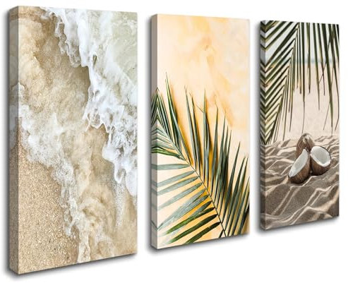Visario Leinwand Bild fert gerahmt Kokosnuss Meer Sand 120 x 80 cm 4434