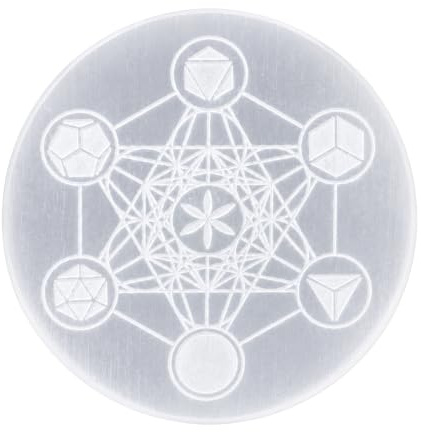 ANAYA AGATE Selenite Crystal Charging Plate - 3' Metatron Platonic Solid Design - Healing Stones Coaster for Home and Office Table Decor - Round Disc - Crystals and Healing Stones