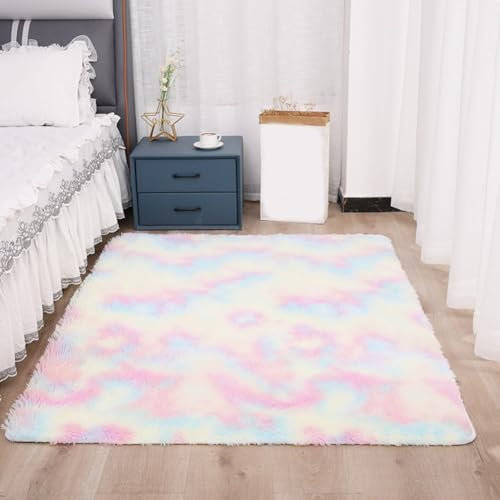 Rechteckiger Teppich, rutschfest, waschbar, Batikdruck, Farbverlauf, Seide, Wolle, Polyester, weich, rechteckig (E)