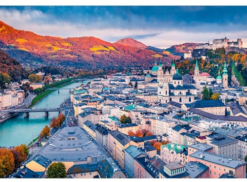 HUADADA Puzzle 2000 Teile für Erwachsene, Impossible Puzzle-Geschenk, Clevere Rätsel, Farbenfrohes Motiv Mit Mozarts Heimatstadt