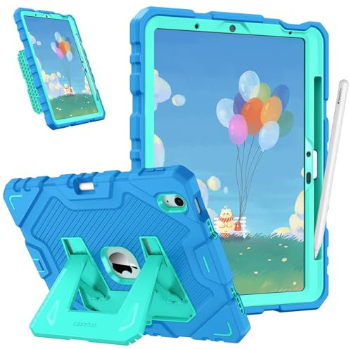 Fintie Hülle für iPad Air 11 Zoll M3 2025/ M2 2024, iPad Air 5. Generation 2022/4. Generation 2020 10.9, robuste, stoßfeste Ganzkörper-Schutzhülle mit integriertem Ständer für Kinder,Blau