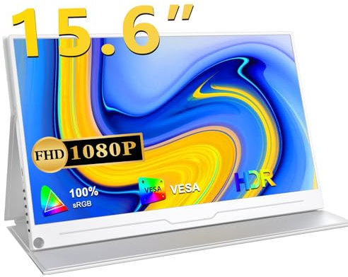 UPERFECT Monitor Portátil 15,6 Pulgadas 1920 x 1080 Full HD IPS con HDMI USB C para Laptop PC Smartphone PS4/5 Switch con Funda Protectora, Compatible con VESA, Pantalla Móvil Blanco