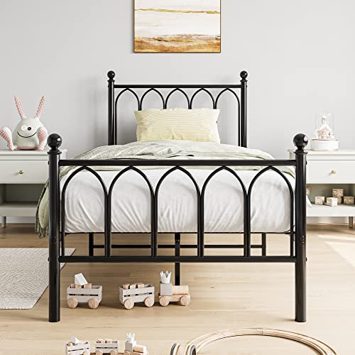 JELUTE Single Metal Bed Frame 90 x 190 cm with Headboard and Footboard Heavy Duty Foundation,Metal Slat Support, Black
