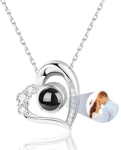 YATEDIY Photo Necklace Personalised Projection Necklace With Picture Inside - Custom Necklaces for Love Memorial Women Mom Daughter Birthday (style 1)