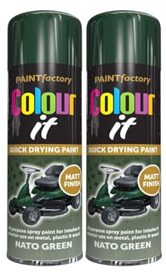 DIOXSTAR Nato Green Matt Finish Quick Drying All Purpose Spray Paint for Metal, Wood, Plastic, Interior & Exterior Use, 250ml (Pack of 2)