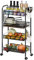 4 Etages rangement legumes cuisine panier de fruits et legumes panier a legumes sur roulettes (Noir 4 couches)