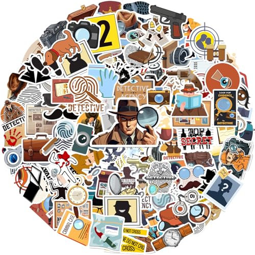 100 Stück Detektiv-Aufkleber, Geheimagent, Spionage, Geburtstagsparty-Dekorationen, Detektiv-Motto-Party-Dekorationen, Geschenke, Vinyl, wasserdichte Aufkleber für Kinder, Teenager, für Wasserflasche,