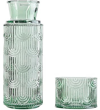 Nachttisch-Set aus Wasserkaraffe und Trinkbecher aus Glas, 21,6 Unzen, Vintage-Nachttisch-Wasserkrug mit 6 Unzen Trinkglas, Becher, Mundwasserspender für Büro, Zuhause, (B)