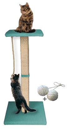 Rohrschneider Katzen Kratzbaum Emmi 97 cm | Kratzsäule mit Sisal | Liegefläche gepolstert mit Katzenminze | standfester Echtholz Katzenbaum mit massiver Bodenplatte (türkis, Gr. 2: Höhe 97 cm)