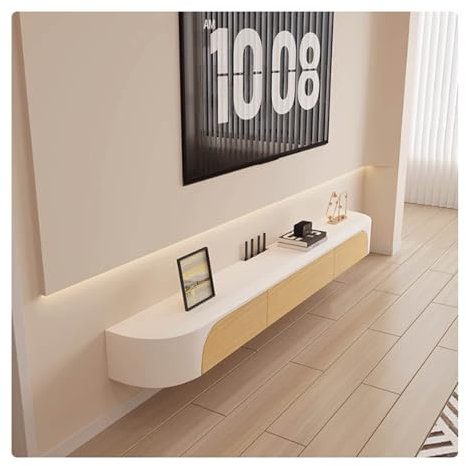 Meuble TV suspendu en bois massif de style crème - Coins arrondis - Petit appartement - Salon - Meuble TV mural (120 cm)