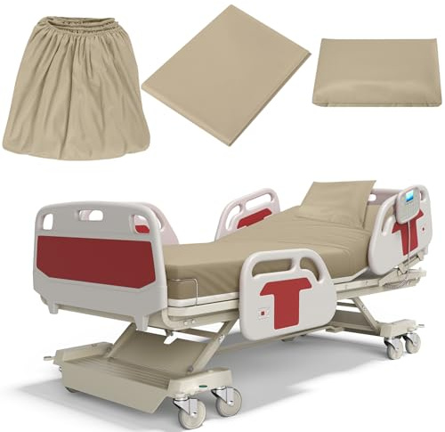 Moukeren Juego de sábanas bajeras extralargas para cama de hospital para uso doméstico, 36 x 84 x 14 pulgadas, incluye funda de edredón y funda de almohada (caqui)