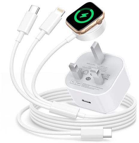 3 in 1 Fast Charger for Apple Watch and iPhone, iWatch Charger Cable 2M and USB C Fast Charger Plugwith 20W Fast Wall Charger for iWatch Series 10/9/8/7/6/SE/Ultra, iPhone 16 15 14 13 12 11 Pro Max
