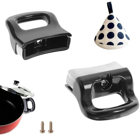 MUNTE 2 Pezzi Manico Padella Universale Nero, Manico Pentola a Pressione in Lega di Alluminio, Manici per Pentole con Viti e Copertura Antiscottatura, per Pentole a Pressione, Casseruole