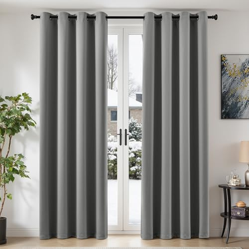 TOPICK Vorhänge Gardinen Verdunklungsvorhänge 2er Set H245xB140 Hellgrau | Vorhänge Blickdicht Schlafzimmer Gardinen mit Ösen Wohnzimmer Fensterdekoration Übergardinen blackout Curtains Türvorhang