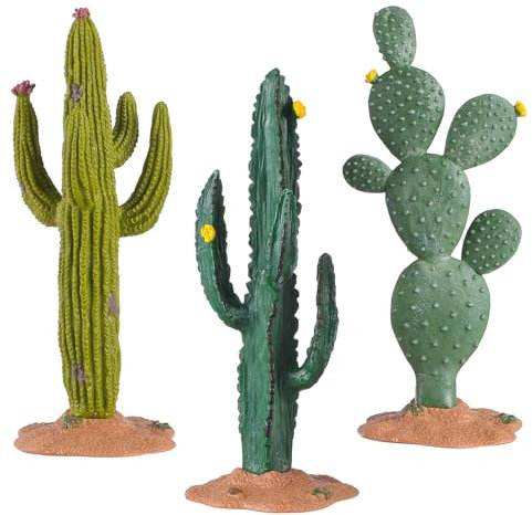 HEALLILY Lot de 3 figurines de cactus miniatures réalistes pour la maison, le bureau et la chambre à coucher, petites statues de cactus artisanales pour une atmosphère joyeuse et une décoration peu