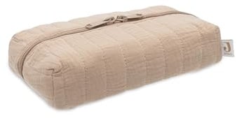 Jollein Feuchttücher Etui Biscuit – Aufbewahrung für Feuchttücher – Mullstoff mit Innendruck – Mit Reißverschluss – Feuchttücher Box - Kompakt & Stilvoll – Beige