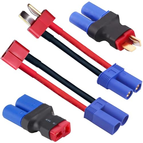 HAAMNING7 2 Paar T-Stecker auf EC5-Stecker/Buchse, Adapter EC5 auf T-Stecker, 12 Gauge, 5 cm Kabel, für RC-Lipo-Akkuladegerät, RC-Auto