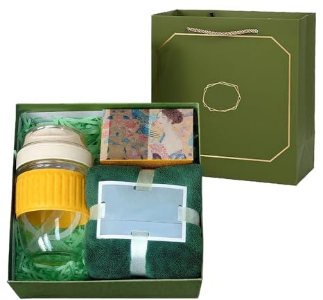 Vestamore Nachdenkliches Krankenschwester-Geschenk-Set: Doppel-Trinkglas, Korallen-Fleece-Handtuch, handwerkliche Seife, elegante gelbe Präsentation